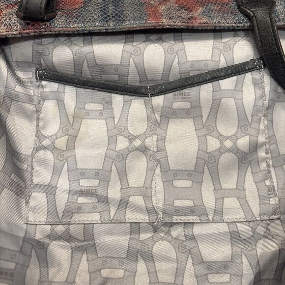 Aimee Kestenberg Leather Gray Multicolored Snake Embossed Satchel Bag Handbag - Picture 9 of 11